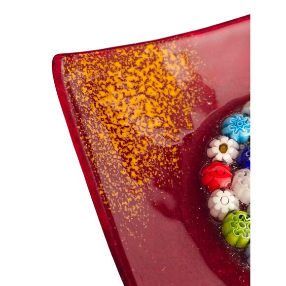 Gorgeous Red Murrina Tree Of Life Murano Glass Plate with Millefiori Bead Tree - Picture 2 of 8